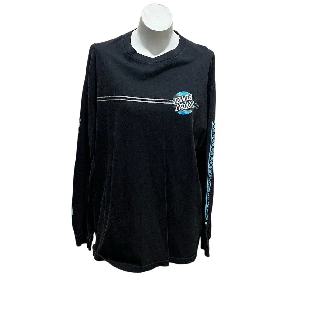 Santa Cruz Long Sleeve Graphic T-Shirt Men's XL Black Blue Wave Dot Logo - Picture 2 of 10
